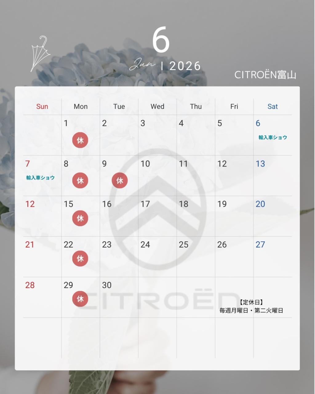 6月定休日のお知らせ🍒